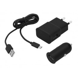 Zasilacz 5V/2,1A micro USB zestaw sieciowa+samochodowa+kabel 2w1