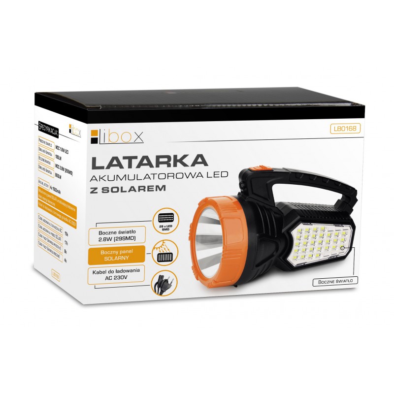 Latarka LED 1,6W + 2,8W aku+solar LB168 LIBOX / BX9033